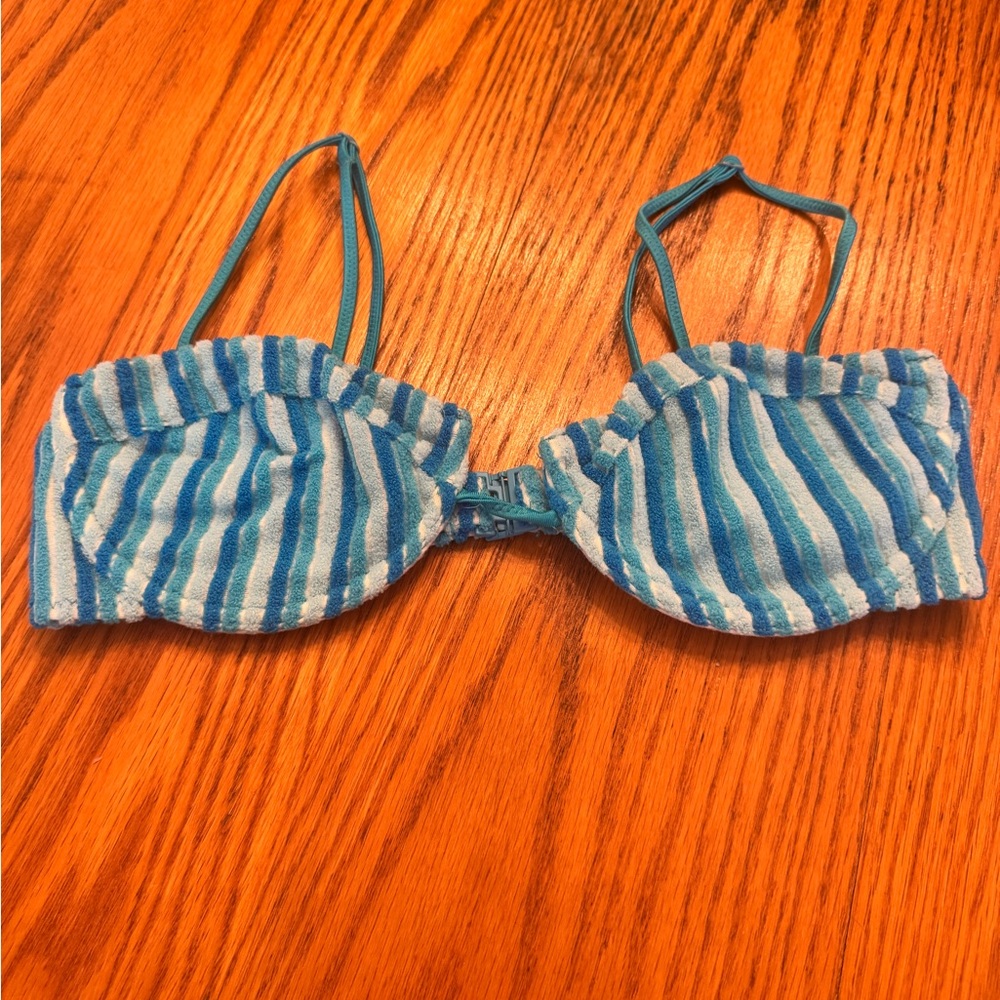 TRIANGL Blue and White Bikini Top